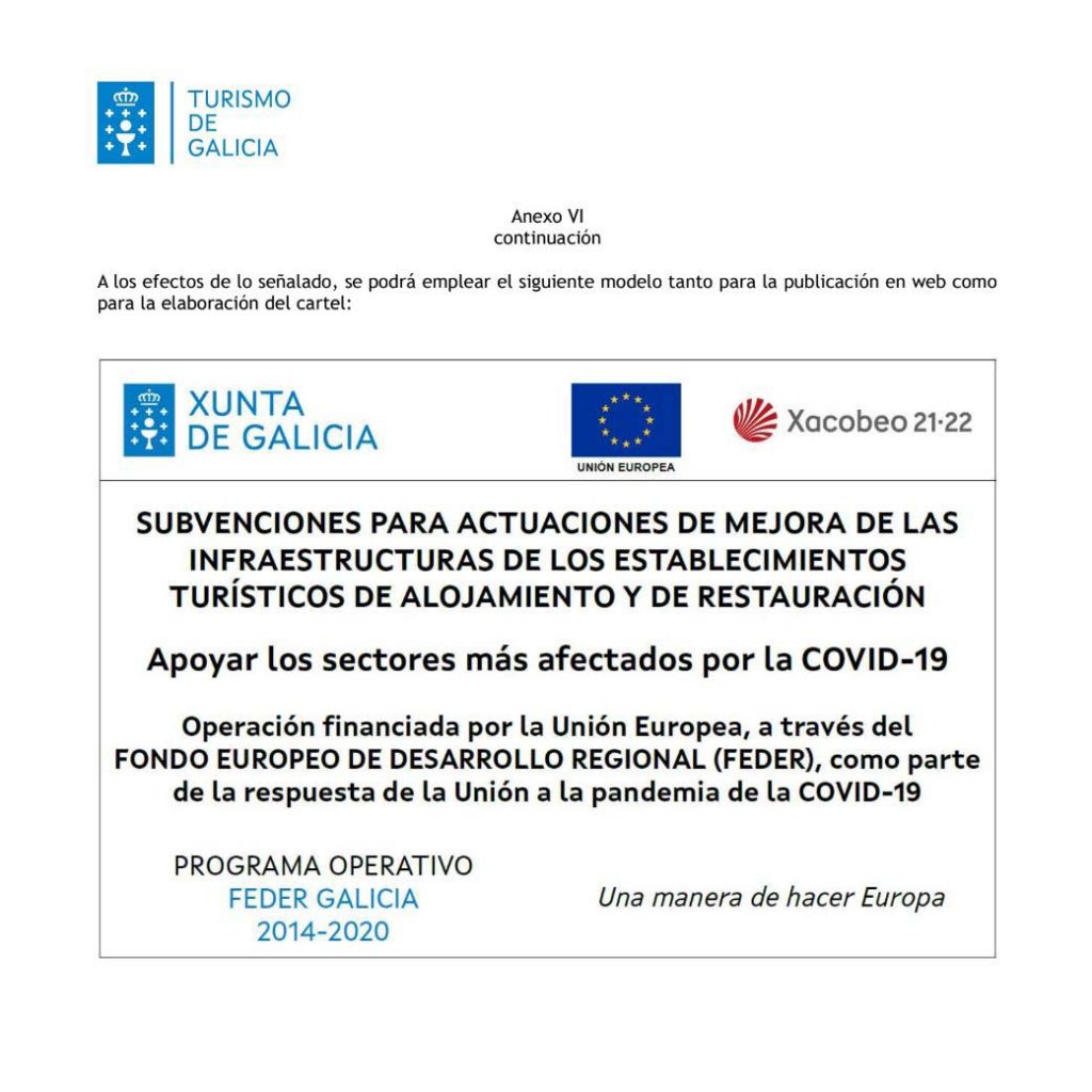 Turismo de Galicia - Subvencións para mellora de infraestruturas turísticas, FEDER
